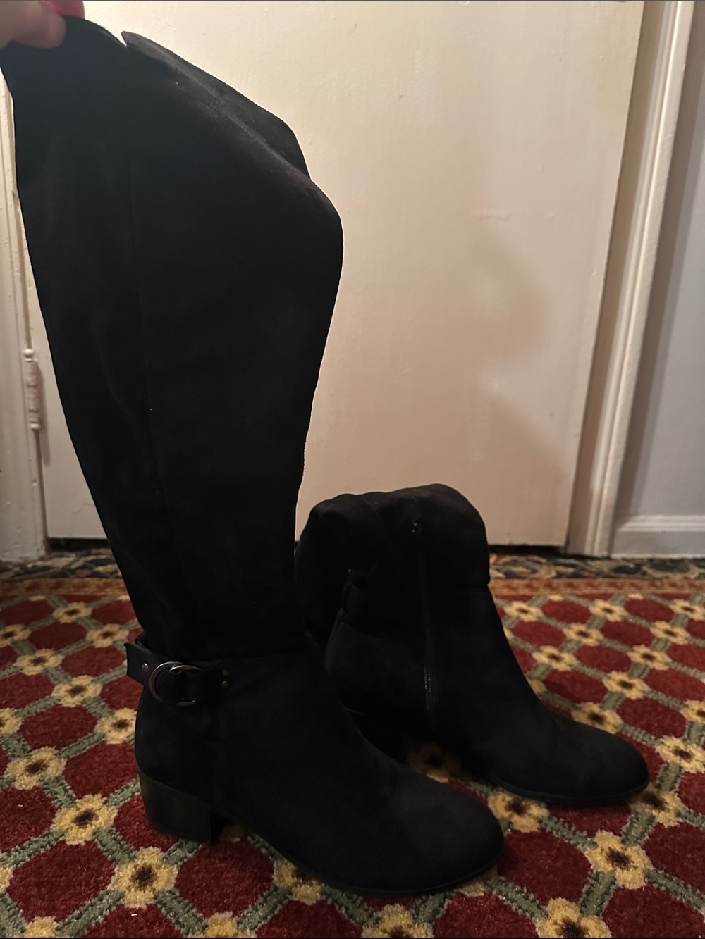 Unisa Black High Suede Buckle Boots